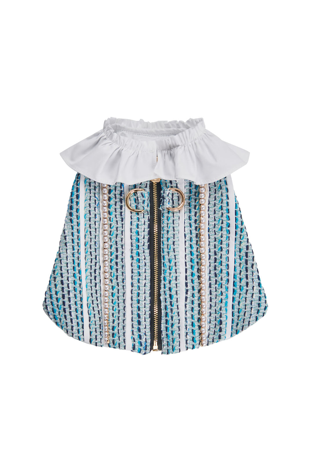 The Atlantis Dolphin Rider Pet Clothing - Scaly Tweed & Ruffled Collar Design