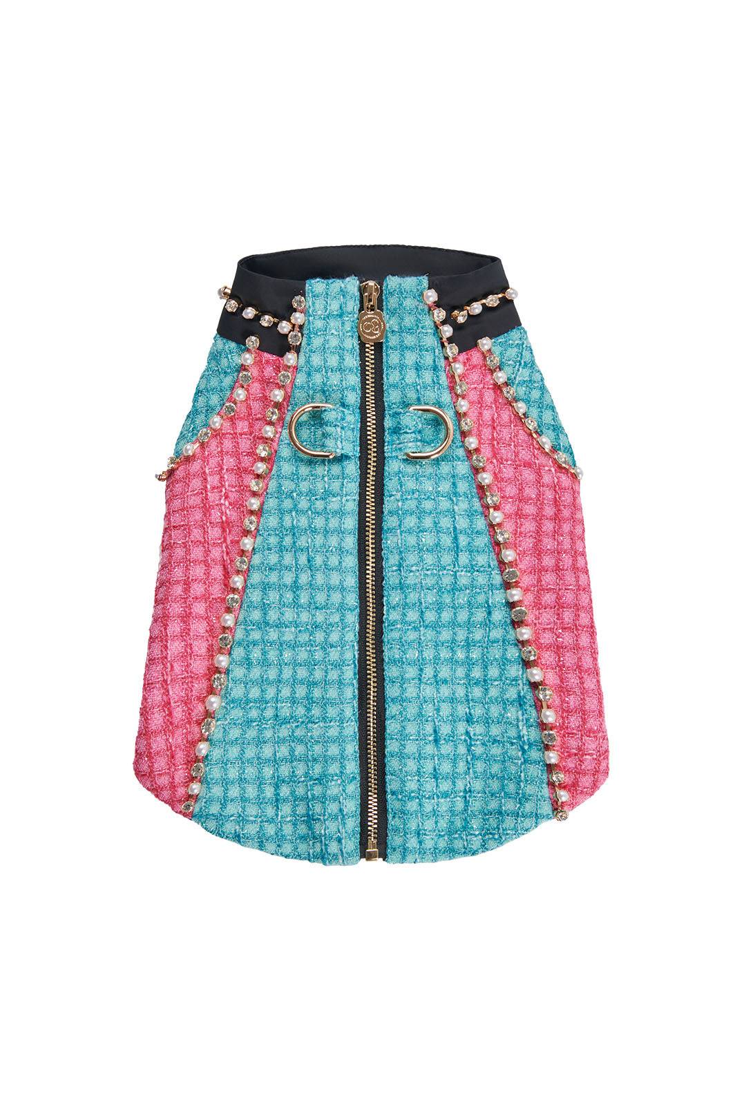 The Atlantis Poseidon's Romance Pet Clothing - Seafoam Tweed & Rhinestone Line Detail - COZY-EVER