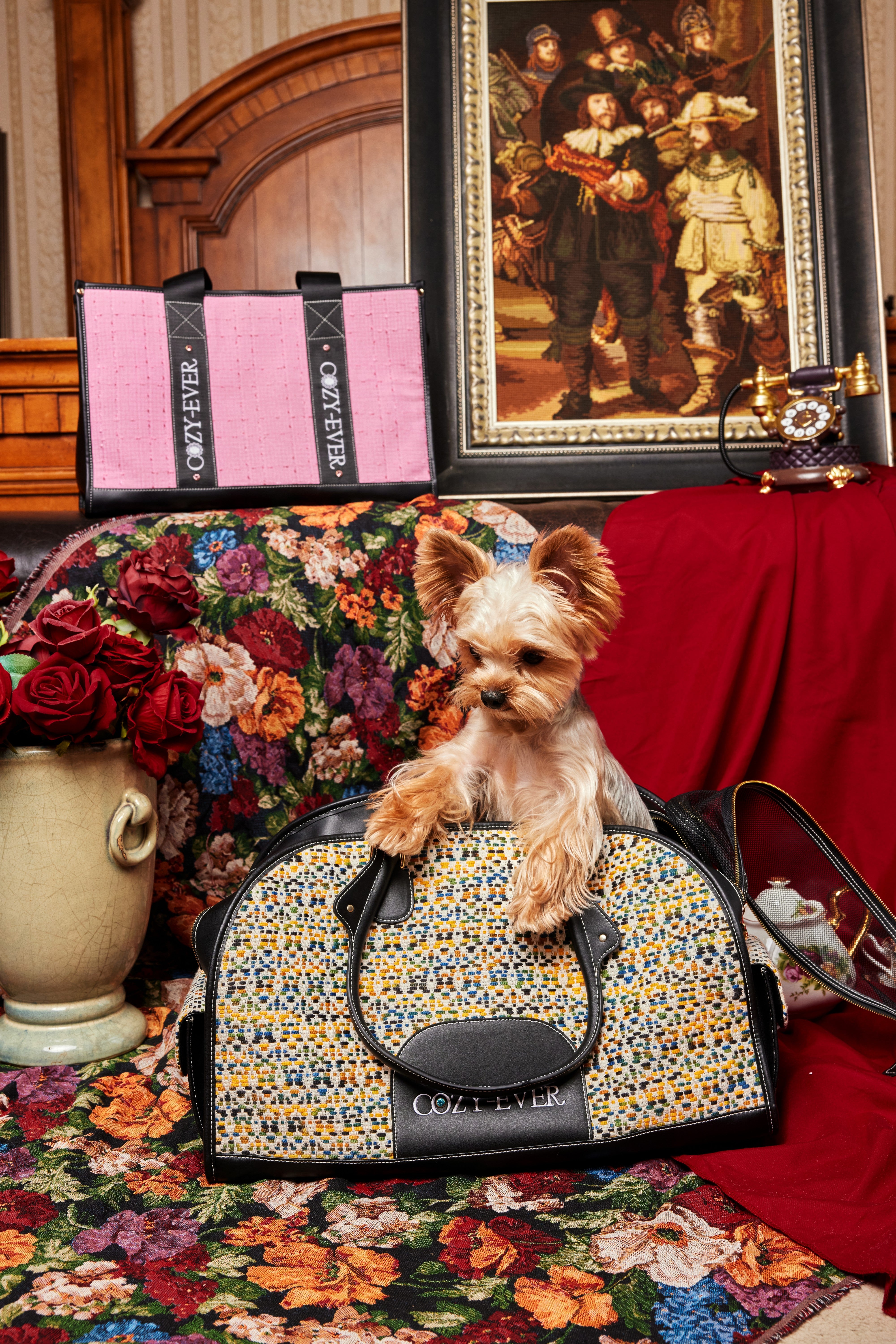 Yellow Tweed & Black Microfiber Pet Carrier | Dance on Broadway