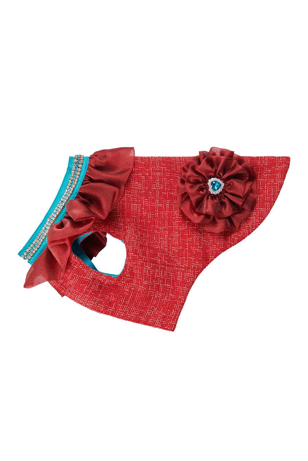 Red Tweed & Lace Floral Trim Petwear|COZY-EVER