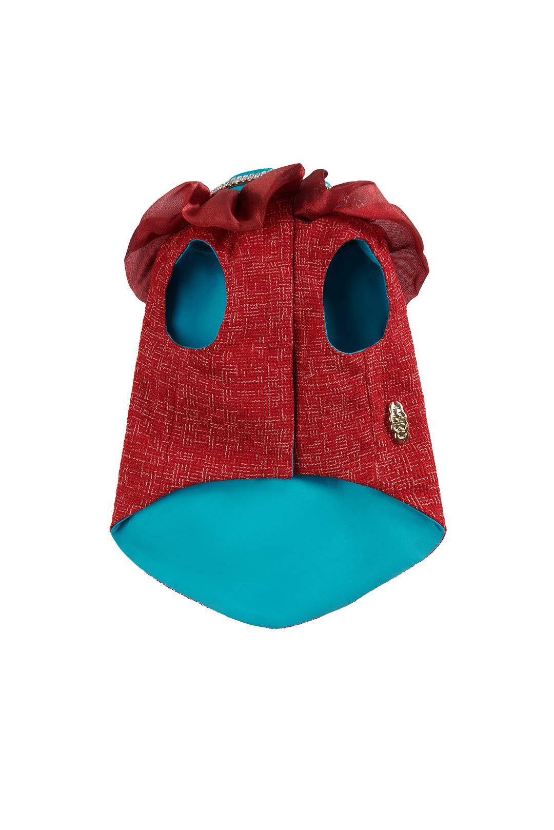 Red Tweed & Lace Floral Trim Petwear|COZY-EVER
