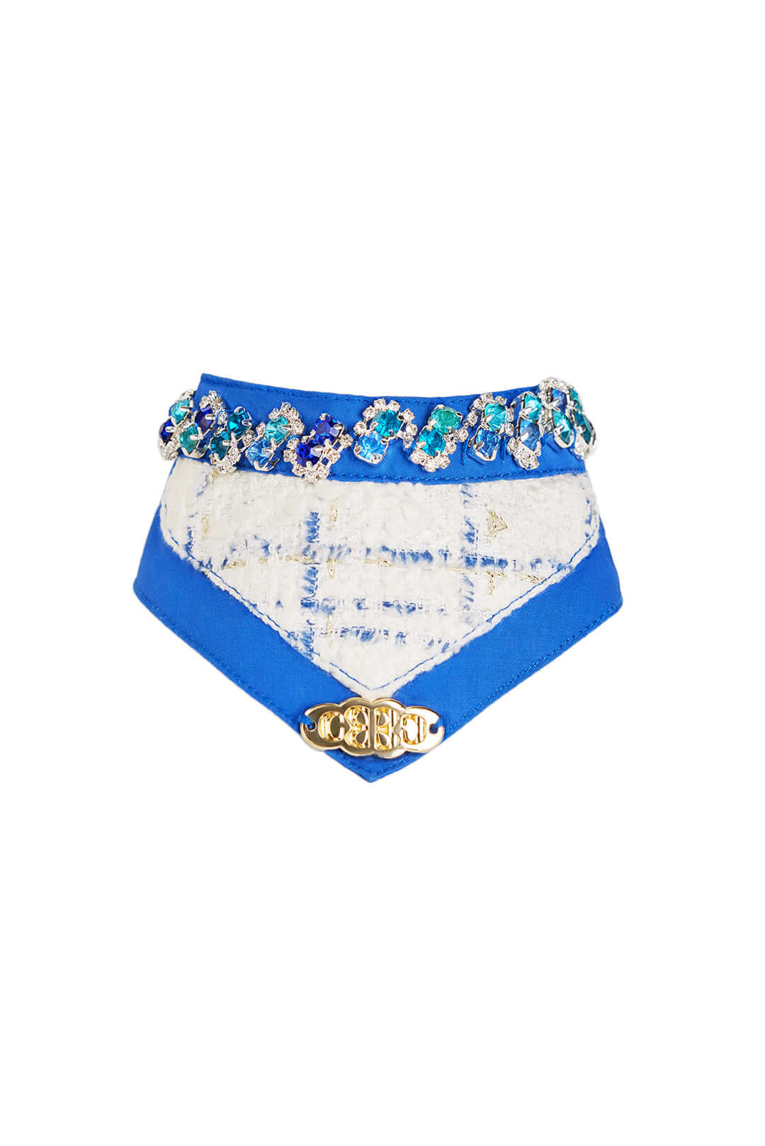 The Gilded Age Glazed Pet Bib – Tweed & Blue Rhinestone Elegance - COZY-EVER