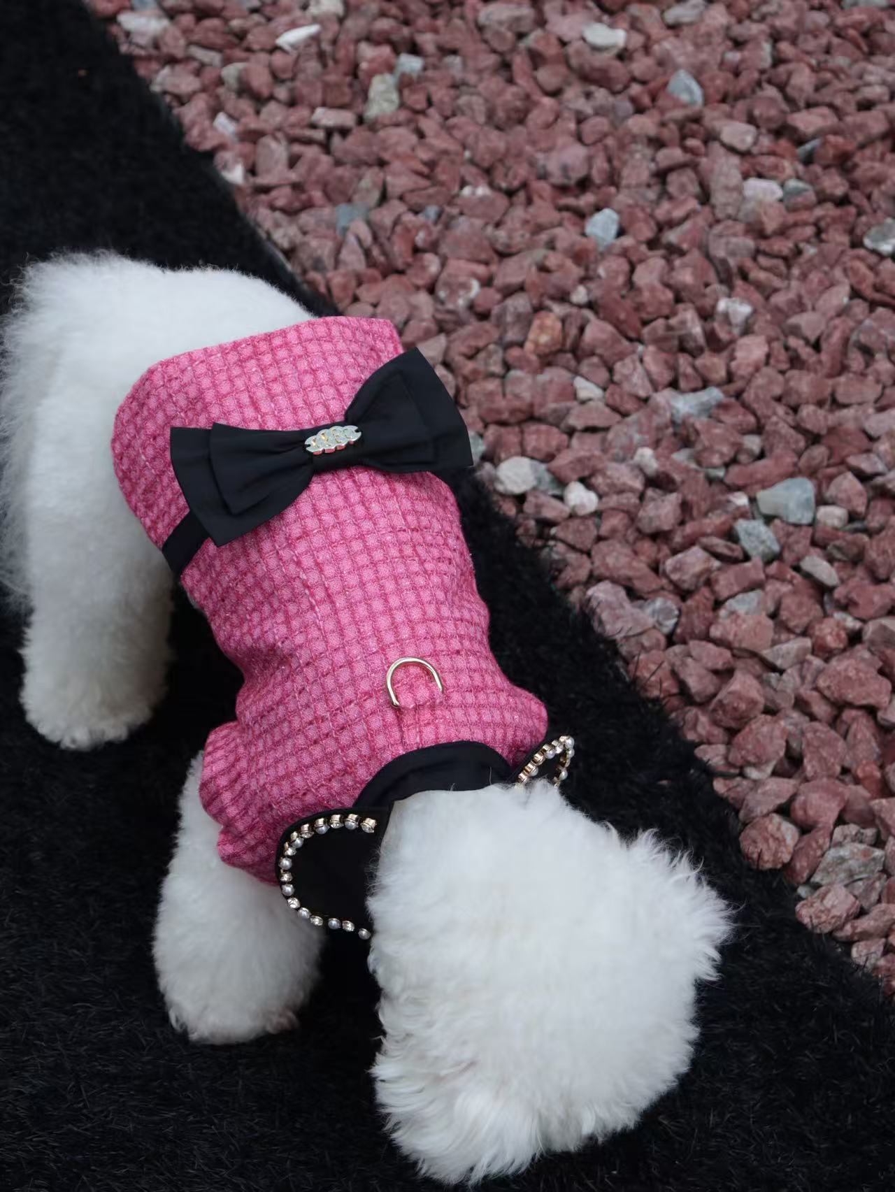 The Atlantis Pearl Crate Pet Clothing - Tweed & Sparkling Rhinestone Chain