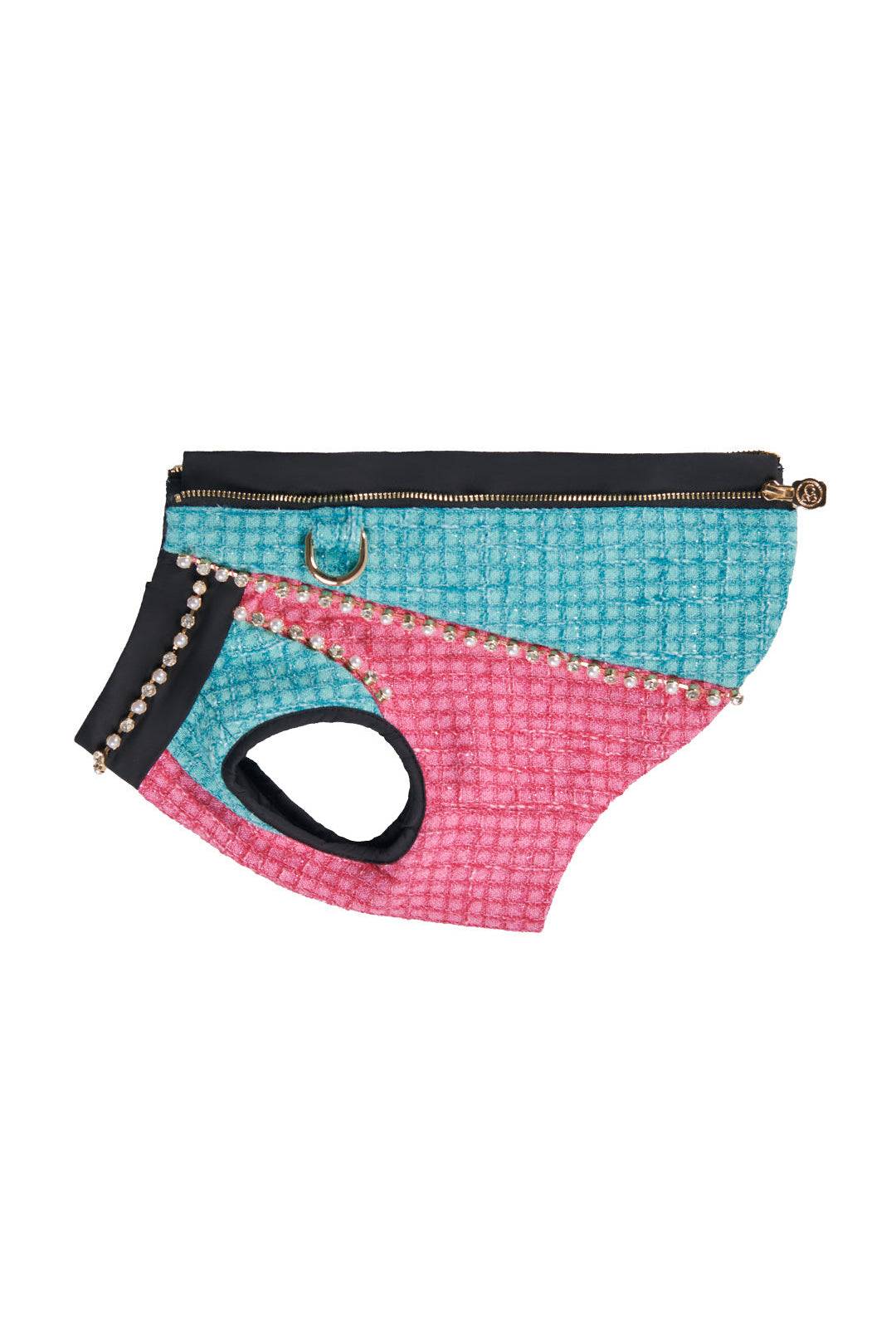 The Atlantis Poseidon's Romance Pet Clothing - Seafoam Tweed & Rhinestone Line Detail - COZY-EVER